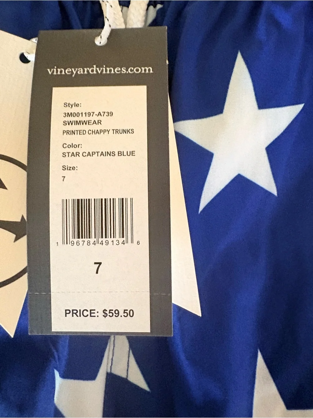 Vineyard Vines Boys Blue Star Swim Shorts with Red Trim